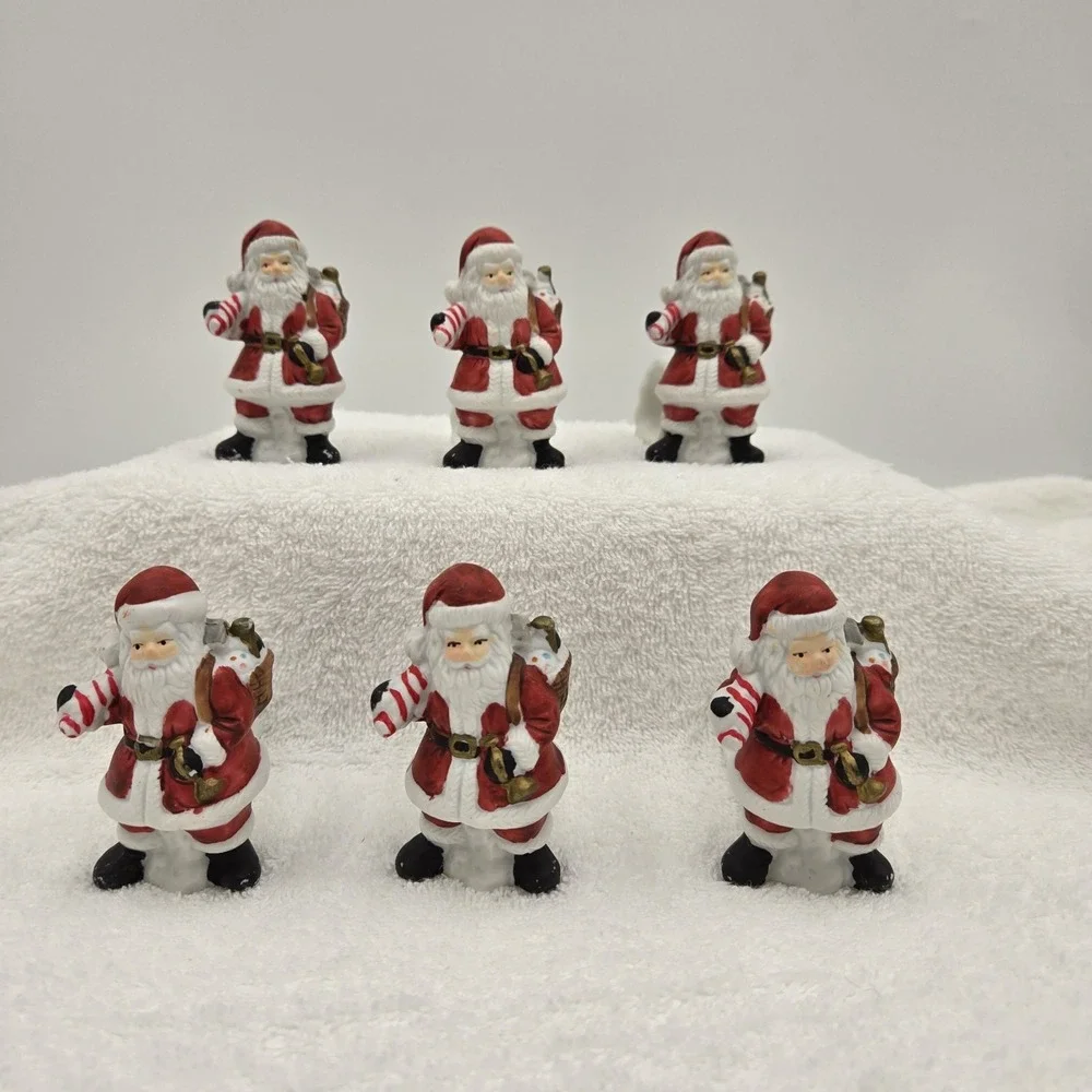 Vtg Santa Claus W/ Bag Candy Cane Ceramic Napkin Rings Hand Painted Set of 6